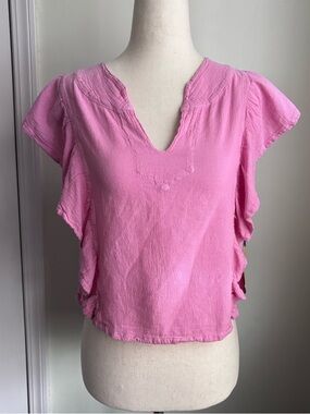 Oh My Gauze! Pink Flutter Sleeve V-Neck Crop Top size 0 nwt